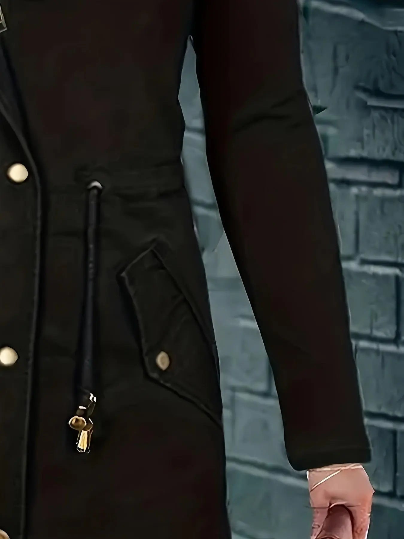 [Targeted Model]Artificial Fur Hooded Drawstring Pea Coat, Zipper and Button Front Pocket Warm Coat, Women's Clothing SS69