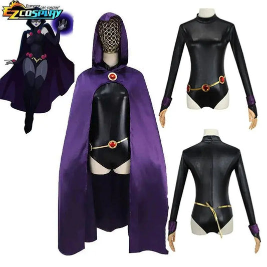 Teen Titans Raven Cosplay Costume Deluxe Jumpsuit Cloak Belt Suit Halloween Uniform for Women XS-3XL - SS69
