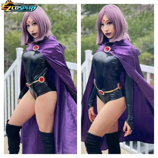 Teen Titans Raven Cosplay Costume Deluxe Jumpsuit Cloak Belt Suit Halloween Uniform for Women XS-3XL - SS69