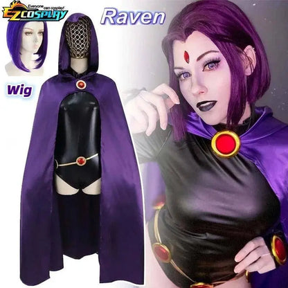 Teen Titans Raven Cosplay Costume Deluxe Jumpsuit Cloak Belt Suit Halloween Uniform for Women XS-3XL - SS69
