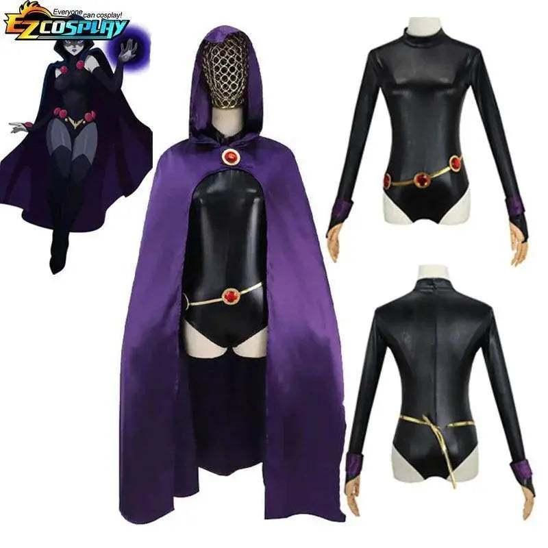 Teen Titans Raven Cosplay Costume Deluxe Jumpsuit Cloak Belt Suit Halloween Uniform for Women XS-3XL - SS69
