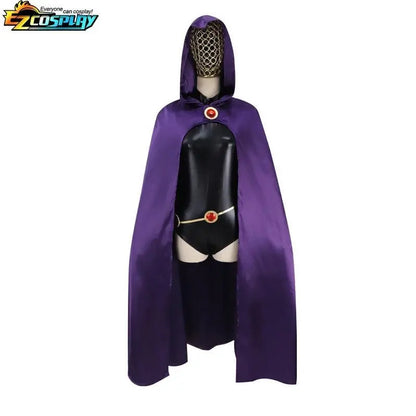 Teen Titans Raven Cosplay Costume Deluxe Jumpsuit Cloak Belt Suit Halloween Uniform for Women XS-3XL - SS69