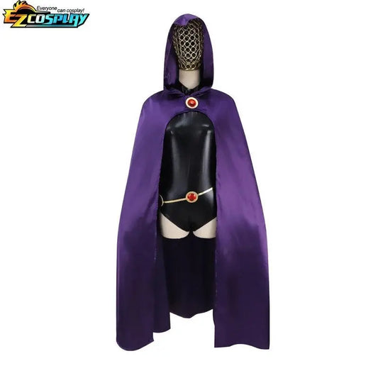 Teen Titans Raven Cosplay Costume Deluxe Jumpsuit Cloak Belt Suit Halloween Uniform for Women XS-3XL - SS69