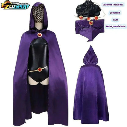 Teen Titans Raven Cosplay Costume Deluxe Jumpsuit Cloak Belt Suit Halloween Uniform for Women XS-3XL - SS69