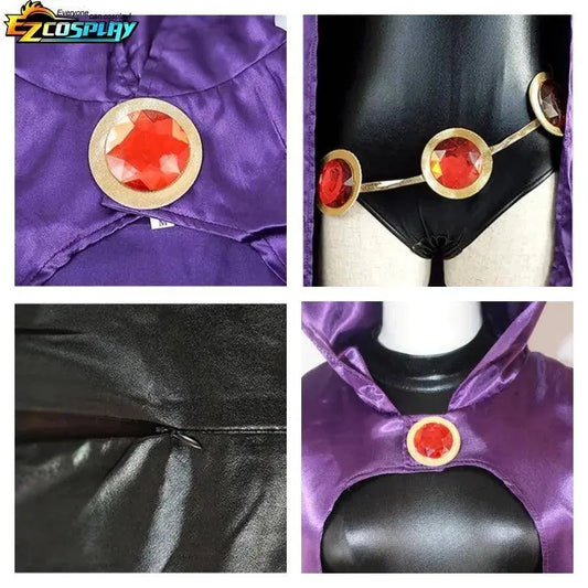 Teen Titans Raven Cosplay Costume Deluxe Jumpsuit Cloak Belt Suit Halloween Uniform for Women XS-3XL - SS69