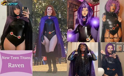 Teen Titans Raven Cosplay Costume Deluxe Jumpsuit Cloak Belt Suit Halloween Uniform for Women XS-3XL - SS69