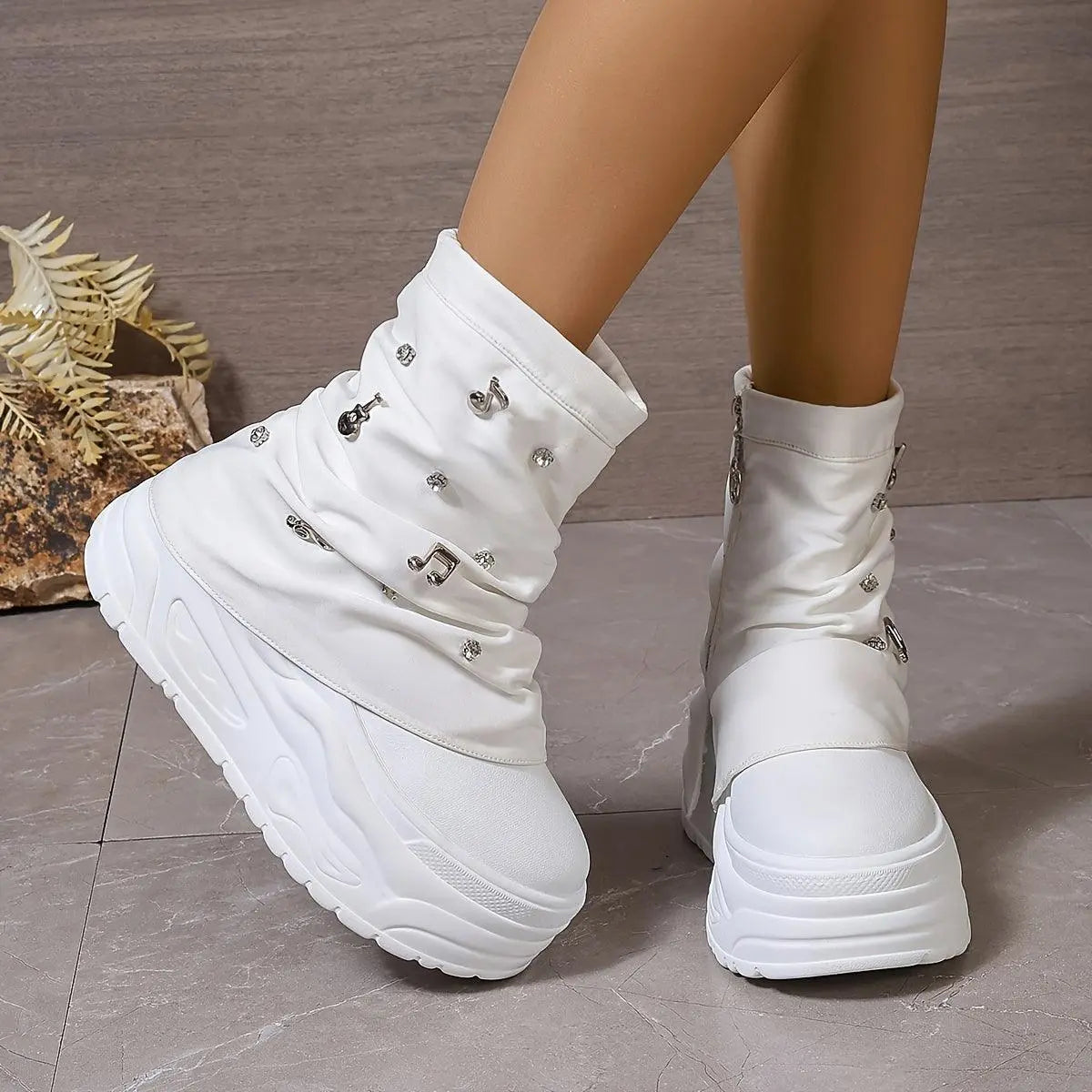 Thick-Soled Trouser Boots Women'S High-Top Shoes 2025 New Style Small Platform Soft-Soled Height-Enhancing Motorcycle Boots Short Boots - SS69