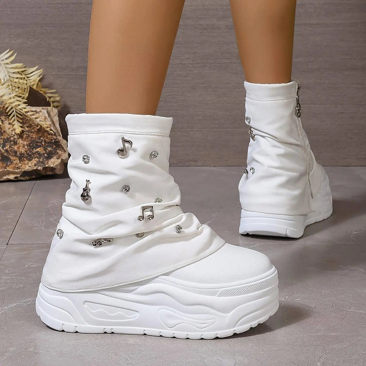 Thick-Soled Trouser Boots Women'S High-Top Shoes 2025 New Style Small Platform Soft-Soled Height-Enhancing Motorcycle Boots Short Boots SS69