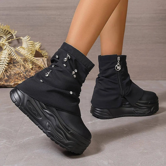 Thick-Soled Trouser Boots Women'S High-Top Shoes 2025 New Style Small Platform Soft-Soled Height-Enhancing Motorcycle Boots Short Boots SS69