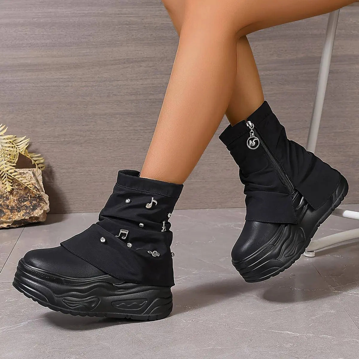 Thick-Soled Trouser Boots Women'S High-Top Shoes 2025 New Style Small Platform Soft-Soled Height-Enhancing Motorcycle Boots Short Boots SS69