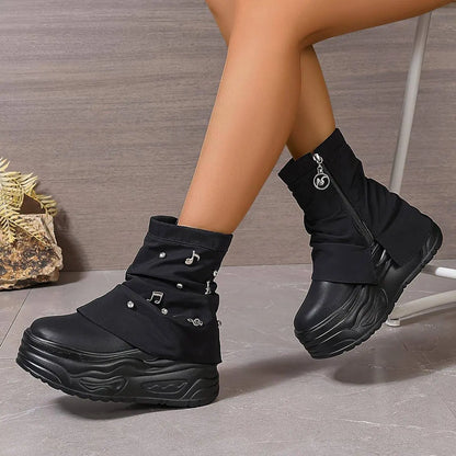 Thick-Soled Trouser Boots Women'S High-Top Shoes 2025 New Style Small Platform Soft-Soled Height-Enhancing Motorcycle Boots Short Boots SS69