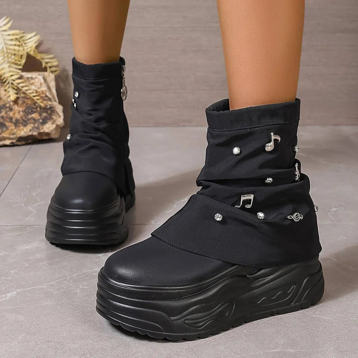 Thick-Soled Trouser Boots Women'S High-Top Shoes 2025 New Style Small Platform Soft-Soled Height-Enhancing Motorcycle Boots Short Boots SS69