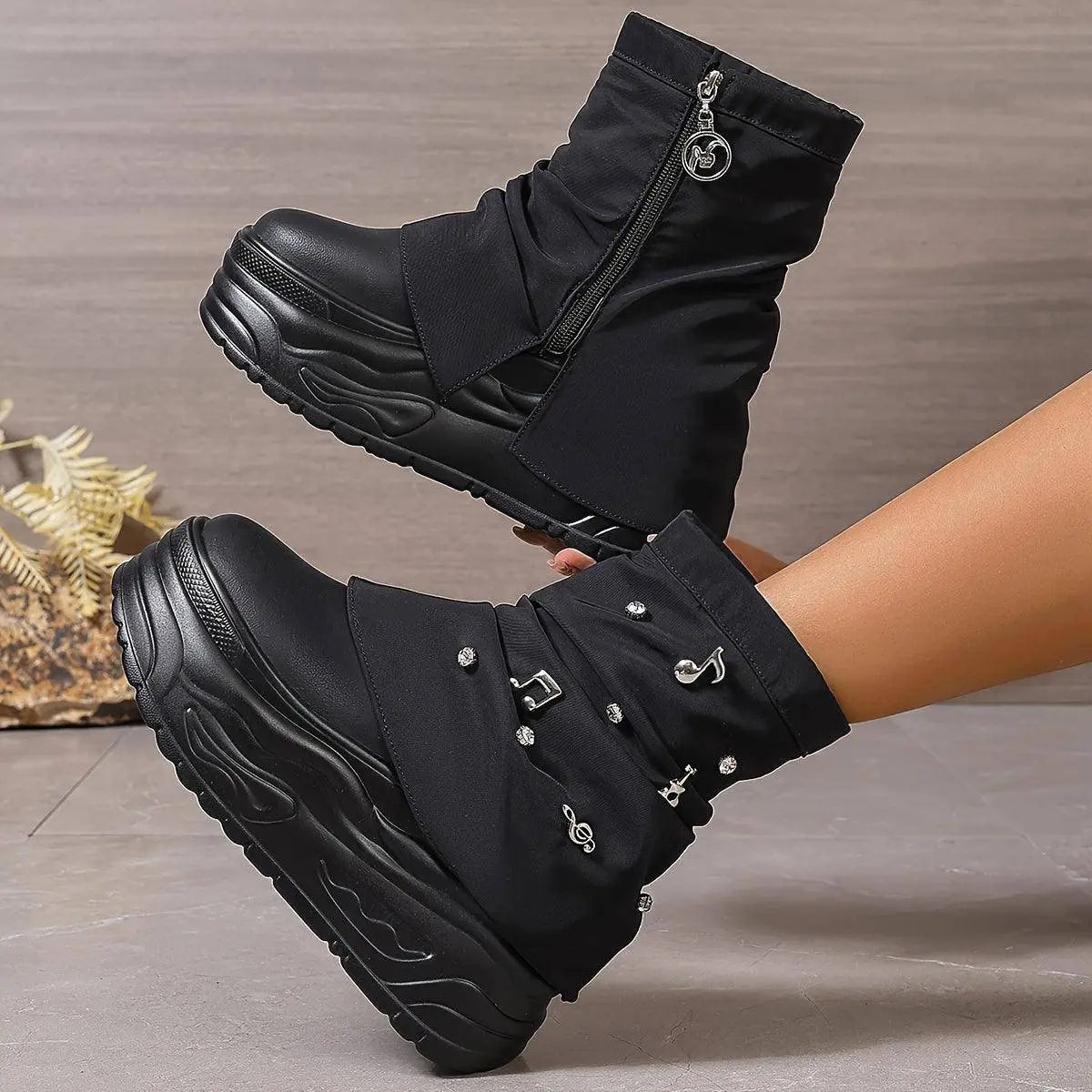 Thick-Soled Trouser Boots Women'S High-Top Shoes 2025 New Style Small Platform Soft-Soled Height-Enhancing Motorcycle Boots Short Boots SS69