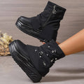Thick-Soled Trouser Boots Women'S High-Top Shoes 2025 New Style Small Platform Soft-Soled Height-Enhancing Motorcycle Boots Short Boots SS69