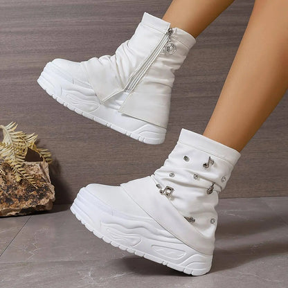 Thick-Soled Trouser Boots Women'S High-Top Shoes 2025 New Style Small Platform Soft-Soled Height-Enhancing Motorcycle Boots Short Boots SS69