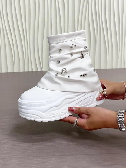 Thick-Soled Trouser Boots Women'S High-Top Shoes 2025 New Style Small Platform Soft-Soled Height-Enhancing Motorcycle Boots Short Boots SS69