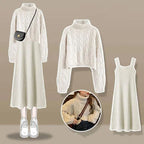 Thickened Linen Pattern Knitted Sweater Pullover Suspender Knitted Dress Two-piece Elegant Women's Dress Suit Outfits Clothings SS69