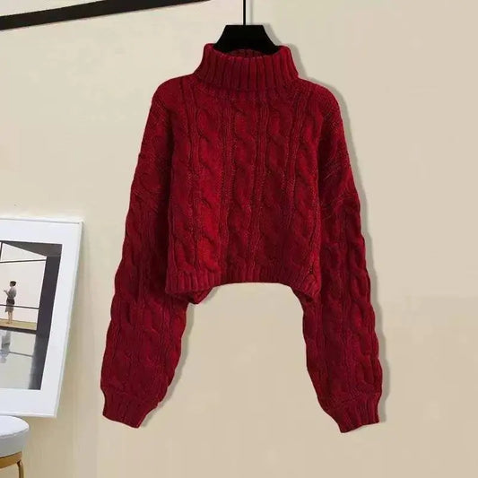 Thickened Linen Pattern Knitted Sweater Pullover Suspender Knitted Dress Two-piece Elegant Women's Dress Suit Outfits Clothings SS69 26.69 only red sweater / S