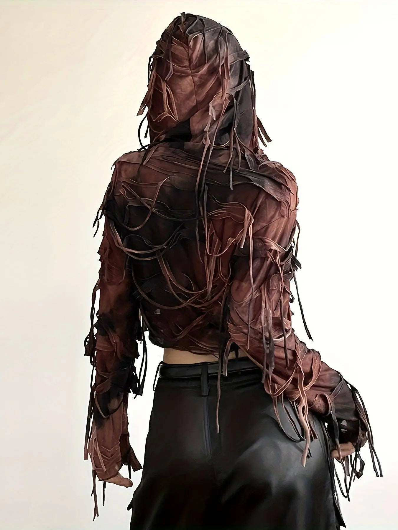 Tie Dye Distressed Fringe Hooded Jacket, Chic & Stylish Long Sleeve Button Crop Jacket, Women's Clothing SS69