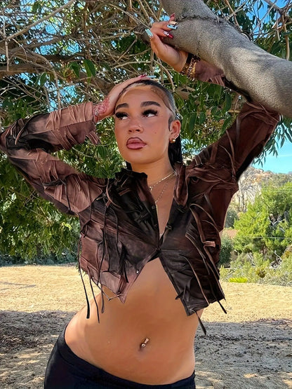 Tie Dye Distressed Fringe Hooded Jacket, Chic & Stylish Long Sleeve Button Crop Jacket, Women's Clothing SS69