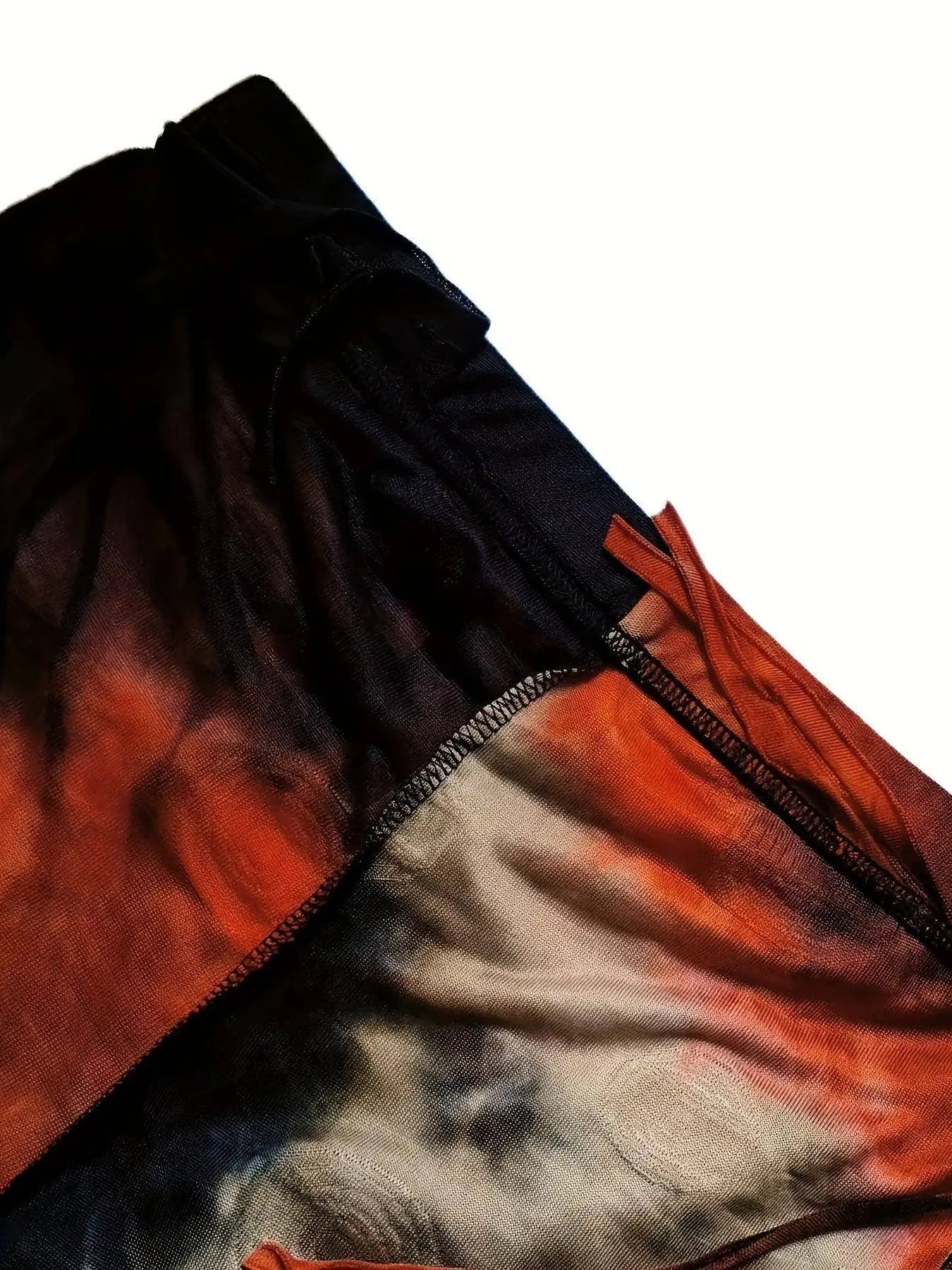 Tie Dye Print Flare Leg Pants, Y2K High Waist Skinny Tassel Mesh Pants For Fall & Winter, Women's Clothing SS69