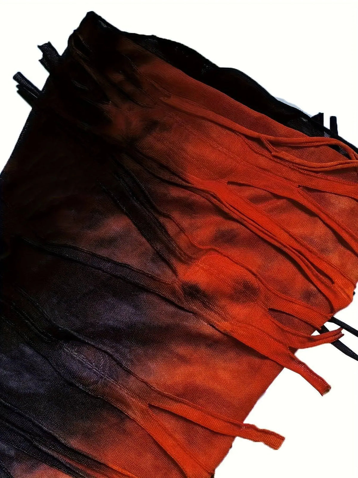 Tie Dye Print Flare Leg Pants, Y2K High Waist Skinny Tassel Mesh Pants For Fall & Winter, Women's Clothing SS69