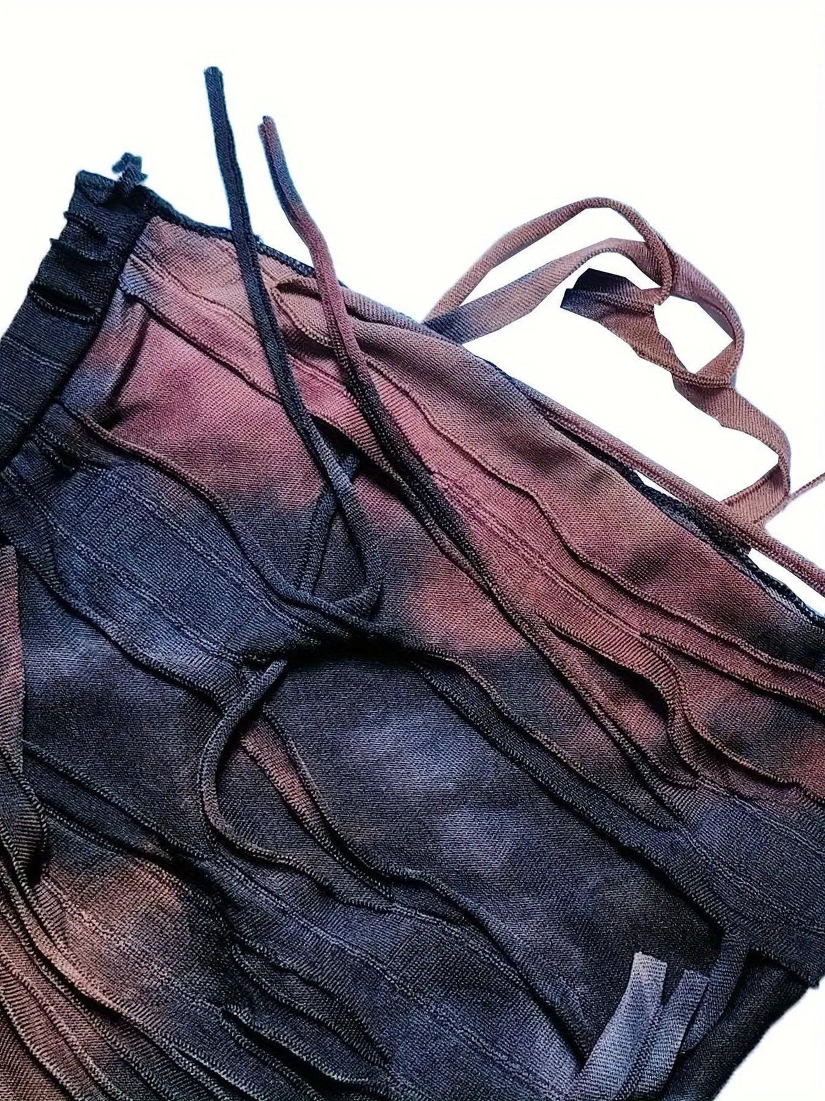 Tie Dye Print Flare Leg Pants, Y2K High Waist Skinny Tassel Mesh Pants For Fall & Winter, Women's Clothing SS69