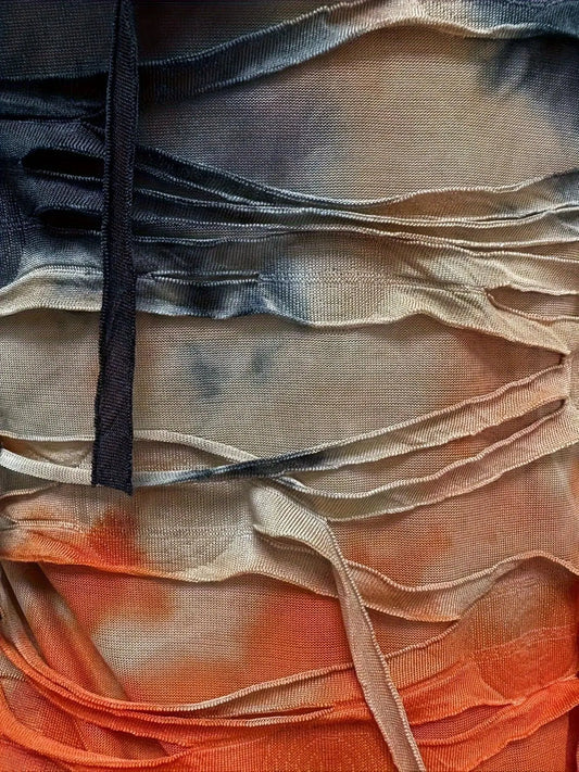 Tie Dye Print Tassel Asymmetrical Dress, Y2K Short Sleeve Dress For Spring & Summer, Women's Clothing SS69