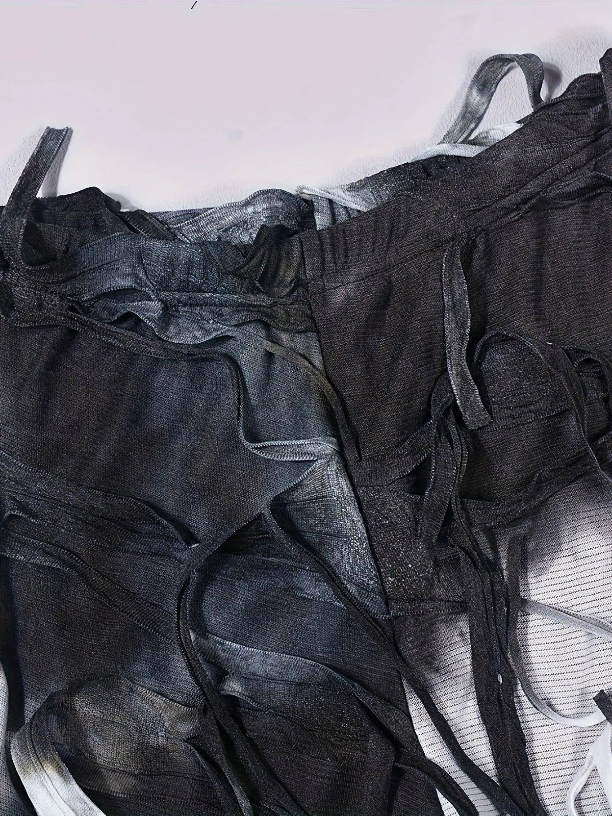 Tie Dye Tassel Decor Slim Pants, Distress High Waist Long Length Stylish Pants, Women's Clothing SS69