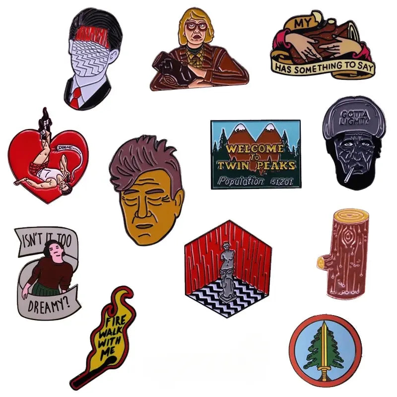 Twin Peaks Badge Agent Cooper Log Lady Wooden Gotta Light Woodsman David Lynch Pin Audrey Diane Fire Walk with Me Brooch SS69