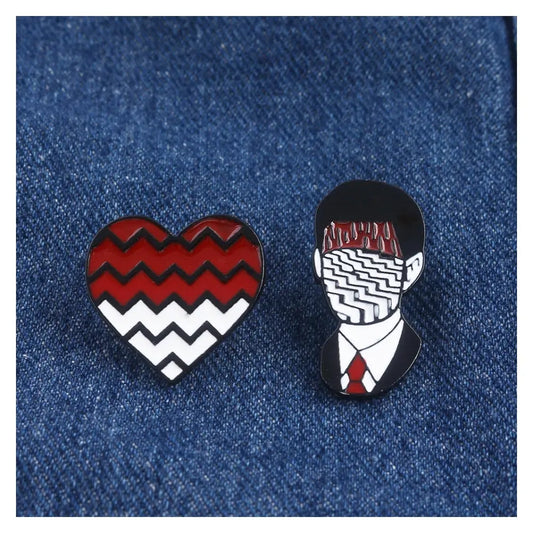 Twin Peaks Heart Shape Brooches Dale Cooper Fire Walk With Me Red Wine Bottle Cup Lapel Enamel Pins Women Men Bag Shirt Gift SS69