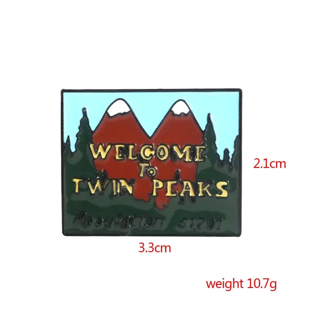 Twin Peaks Heart Shape Brooches Dale Cooper Fire Walk With Me Red Wine Bottle Cup Lapel Enamel Pins Women Men Bag Shirt Gift SS69 6.69 SILVER PLATED