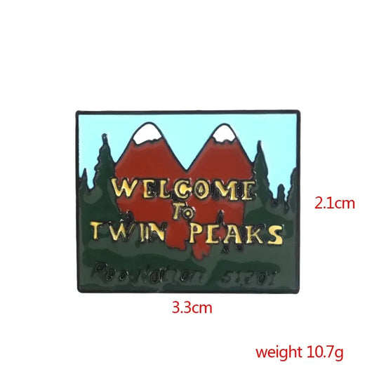 Twin Peaks Heart Shape Brooches Dale Cooper Fire Walk With Me Red Wine Bottle Cup Lapel Enamel Pins Women Men Bag Shirt Gift SS69 6.69 SILVER PLATED