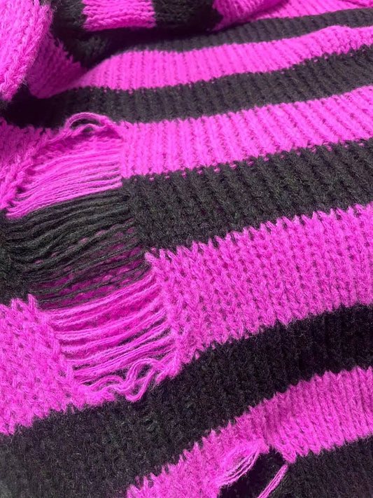 Two-tone Boat Neck Pullover Sweater, Casual Long Sleeve Ripped Sweater For Spring & Fall, Women's Clothing SS69