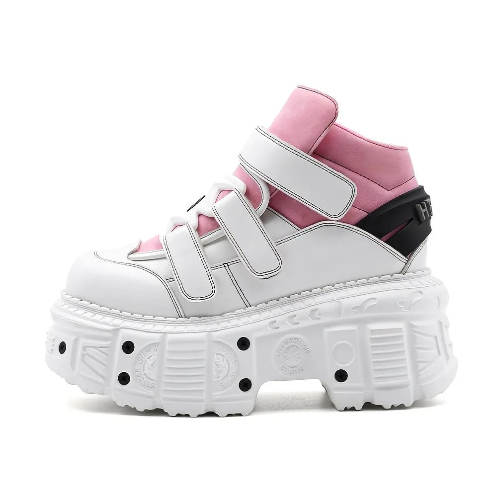 U-Double Y2K Gothic Punk Style Women's Sneakers - Fashionable Mid-Calf Platform Boots with Round Toe, EVA Sole & Hook-and-loop Fastener Closure, Thick Sole, Rock Shoes SS69