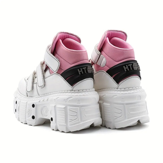 U-Double Y2K Gothic Punk Style Women's Sneakers - Fashionable Mid-Calf Platform Boots with Round Toe, EVA Sole & Hook-and-loop Fastener Closure, Thick Sole, Rock Shoes SS69
