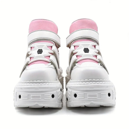 U-Double Y2K Gothic Punk Style Women's Sneakers - Fashionable Mid-Calf Platform Boots with Round Toe, EVA Sole & Hook-and-loop Fastener Closure, Thick Sole, Rock Shoes SS69 71.69 Pink / EU 40.5