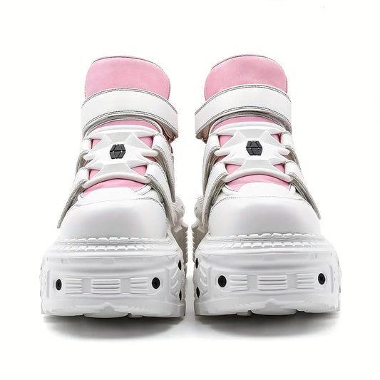 U-Double Y2K Gothic Punk Style Women's Sneakers - Fashionable Mid-Calf Platform Boots with Round Toe, EVA Sole & Hook-and-loop Fastener Closure, Thick Sole, Rock Shoes SS69 71.69 Pink / EU 40.5