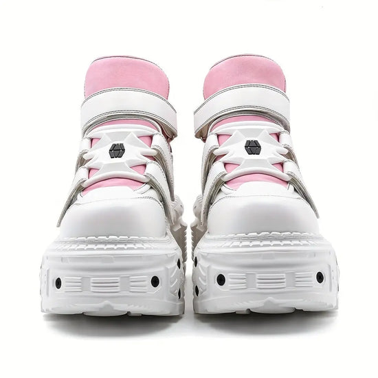 U-Double Y2K Gothic Punk Style Women's Sneakers - Fashionable Mid-Calf Platform Boots with Round Toe, EVA Sole & Hook-and-loop Fastener Closure, Thick Sole, Rock Shoes SS69 71.69 Pink / EU 40.5