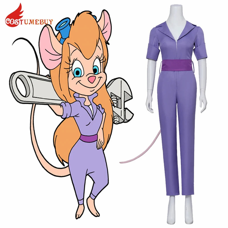 Chip Dale Animation Gadget Hackwrench Cosplay Blue-Magenta Bodysuit with Purple Belt Women's Costume Casual Jumpsuit SS69
