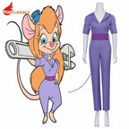 Chip Dale Animation Gadget Hackwrench Cosplay Blue-Magenta Bodysuit with Purple Belt Women's Costume Casual Jumpsuit SS69