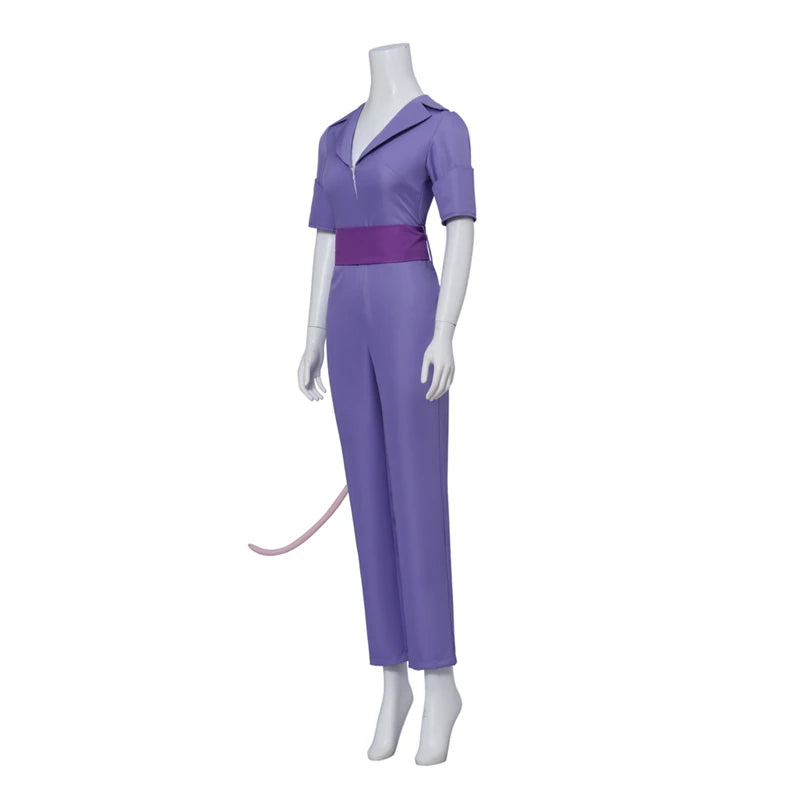 Chip Dale Animation Gadget Hackwrench Cosplay Blue-Magenta Bodysuit with Purple Belt Women's Costume Casual Jumpsuit SS69