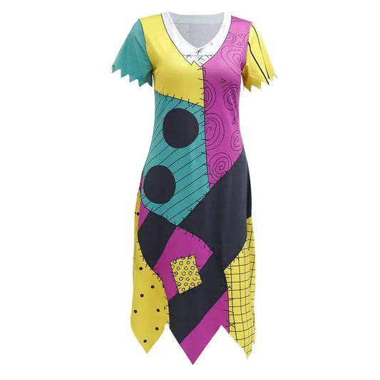 VIP FASHION Sally Halloween Cosplay Dress Women Funny Party Costume Horro Zentai Catsuit Sleeveless Dresses Girls Sexy Leggings - SS69