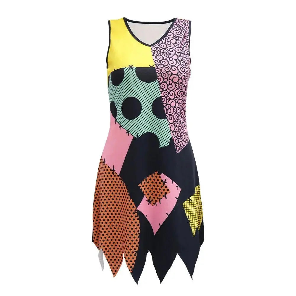 VIP FASHION Sally Halloween Cosplay Dress Women Funny Party Costume Horro Zentai Catsuit Sleeveless Dresses Girls Sexy Leggings - SS69