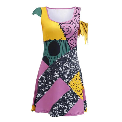 VIP FASHION Sally Halloween Cosplay Dress Women Funny Party Costume Horro Zentai Catsuit Sleeveless Dresses Girls Sexy Leggings - SS69