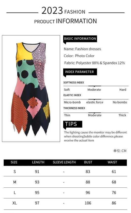 VIP FASHION Sally Halloween Cosplay Dress Women Funny Party Costume Horro Zentai Catsuit Sleeveless Dresses Girls Sexy Leggings - SS69