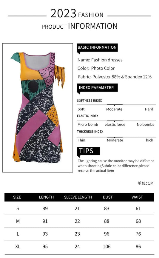 VIP FASHION Sally Halloween Cosplay Dress Women Funny Party Costume Horro Zentai Catsuit Sleeveless Dresses Girls Sexy Leggings - SS69