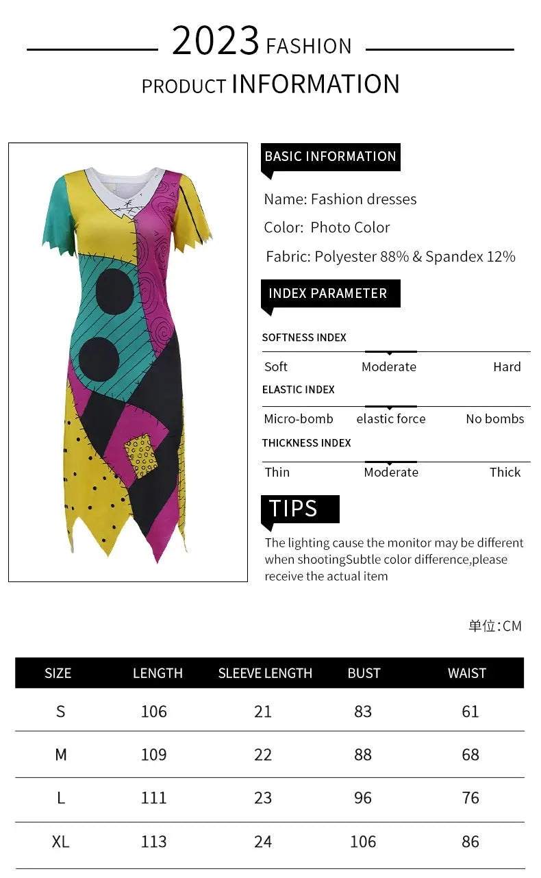 VIP FASHION Sally Halloween Cosplay Dress Women Funny Party Costume Horro Zentai Catsuit Sleeveless Dresses Girls Sexy Leggings - SS69