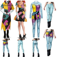 VIP FASHION Sally Halloween Cosplay Dress Women Funny Party Costume Horro Zentai Catsuit Sleeveless Dresses Girls Sexy Leggings - SS69