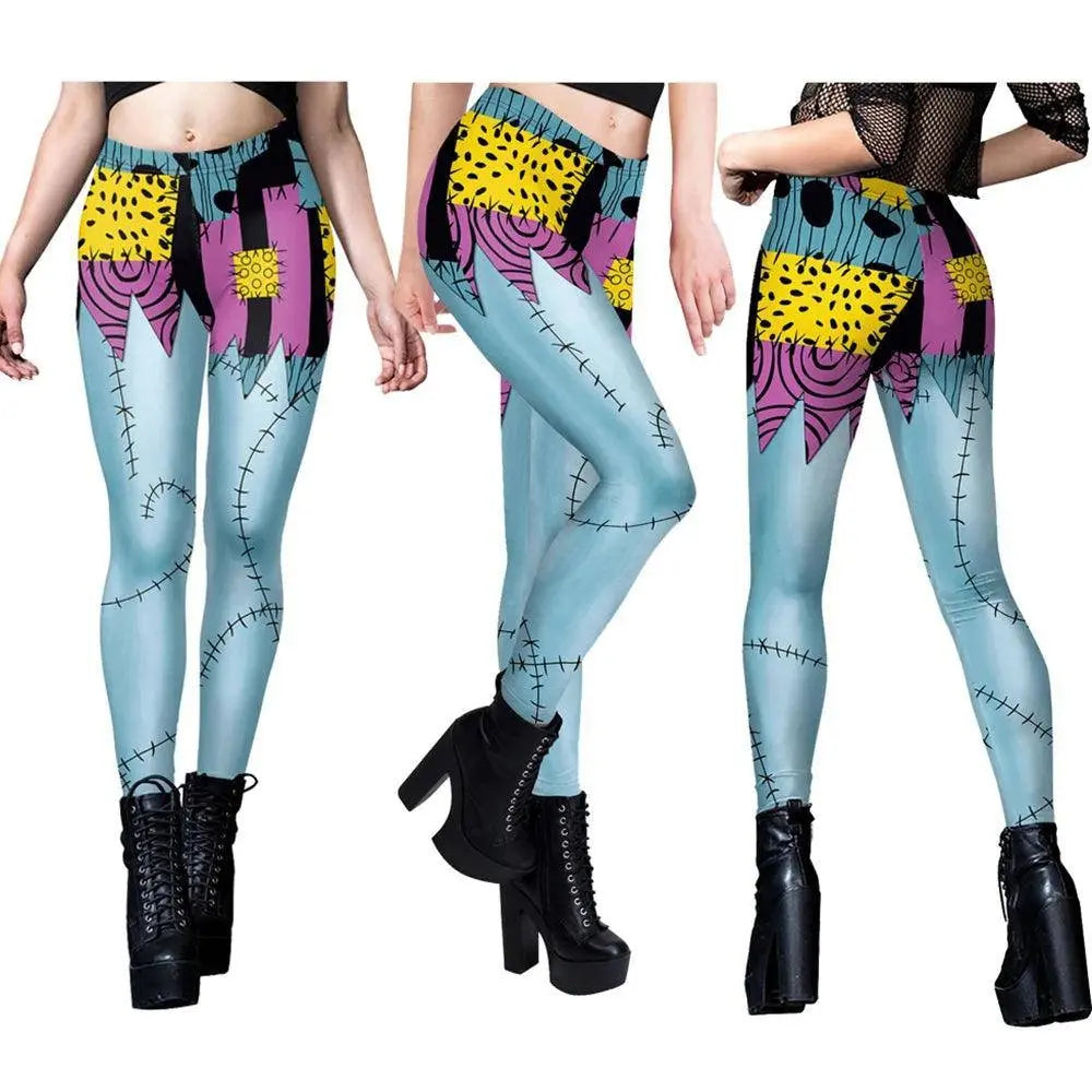VIP FASHION Sally Halloween Cosplay Dress Women Funny Party Costume Horro Zentai Catsuit Sleeveless Dresses Girls Sexy Leggings - SS69